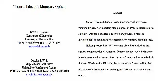 Thomas Edison's Monetary Option