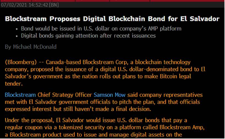 Blockstream stelt een digitale blockchainobligatie voor El Salvador voor