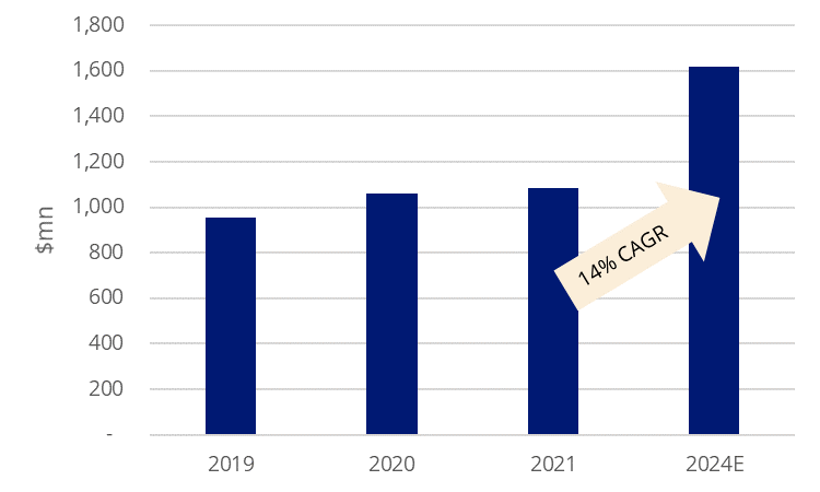 Inkomsten eSports 2019-2024E