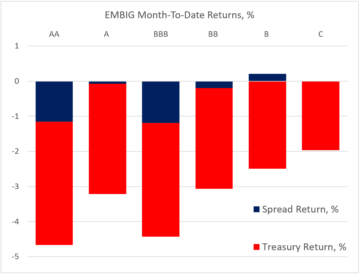 Chart at a Glance: EM Sovereign Debt Total Returns by Rating Bucket*