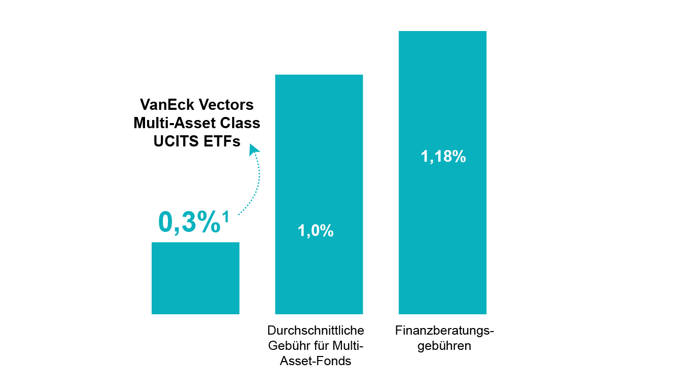 Die durchschnittlichen Kosten eines Multi-Asset ETF werden in dieser Grafik dargestellt.